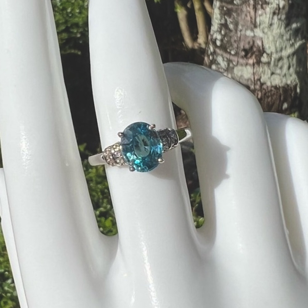 Cambodian Blue Zircon White Zircon Sterling Silver Ring - Picture 10 of 13